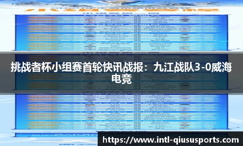 挑战者杯小组赛首轮快讯战报：九江战队3-0威海电竞